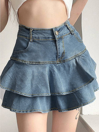 Vintage Peplum High Rise Tiered Denim Mini Skirt
