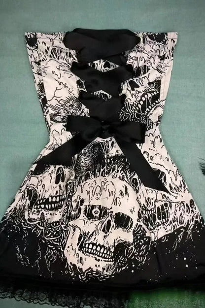 Punk Skull Print Patchwork Mini Dress