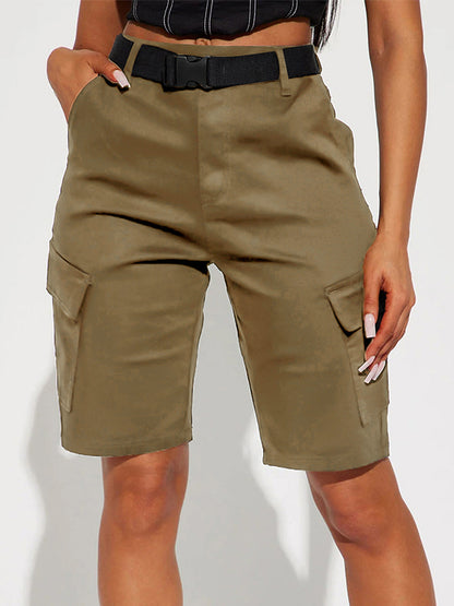 Multi Pocket With Buckle Belt Shorts