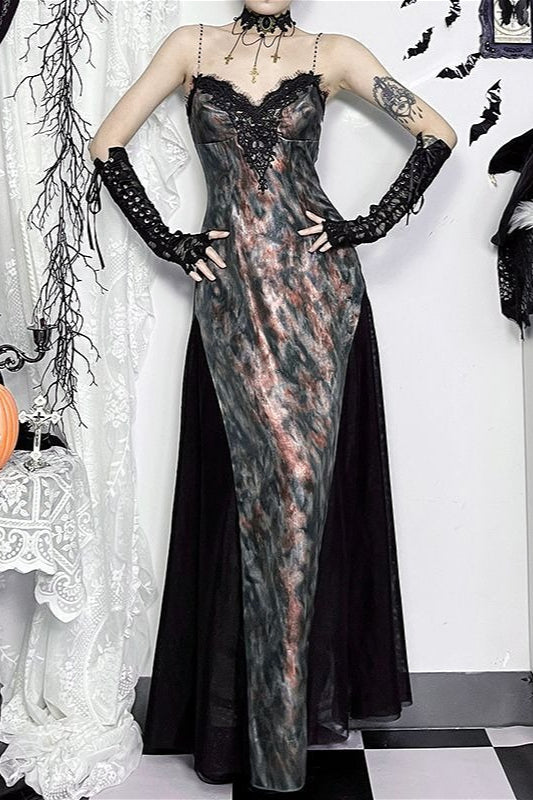 Gothic Tie Dye Flared Maxi Dress