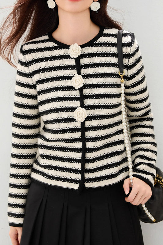 Floral Stripe Cropped Cardigan