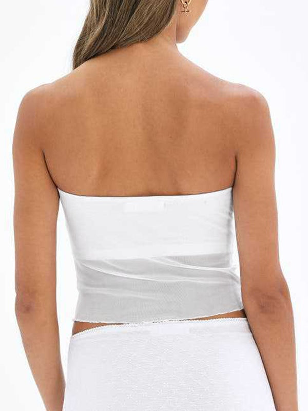 Plain Mesh Slim Fit Bandeau Top