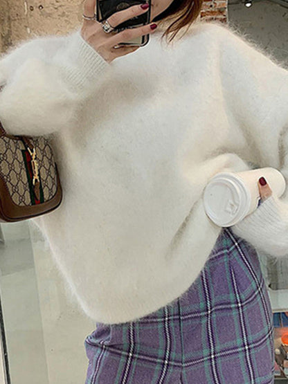Fuzzy Solid Pullover Sweater