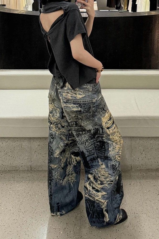 Punk Grunge Graphic Print Pants