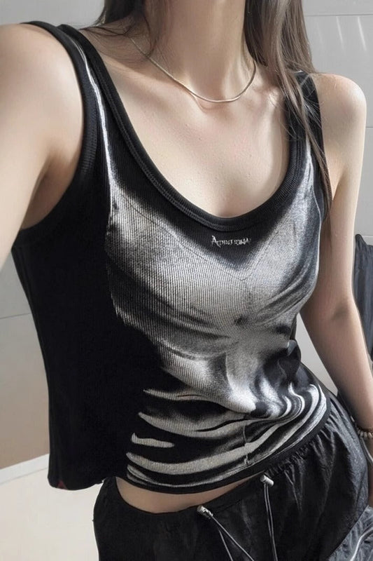 Shadow Body Print Slim Fit Crop Top