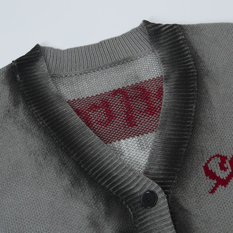 Oversize Cross Letter Jacquard Warm Street Cardigan Sweater