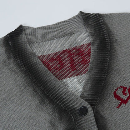 Oversize Cross Letter Jacquard Warm Street Cardigan Sweater