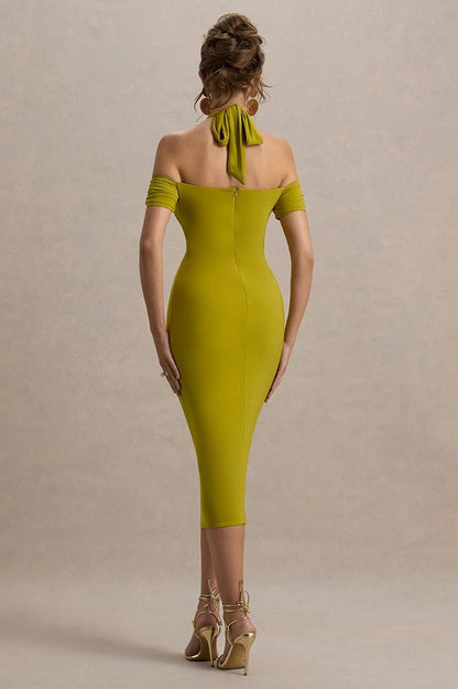 Sexy Backless Halter Bodycon Midi Dress