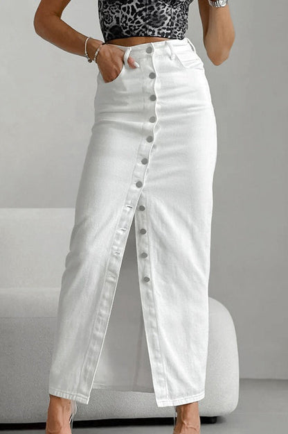 High-Waist White Cargo Skirt
