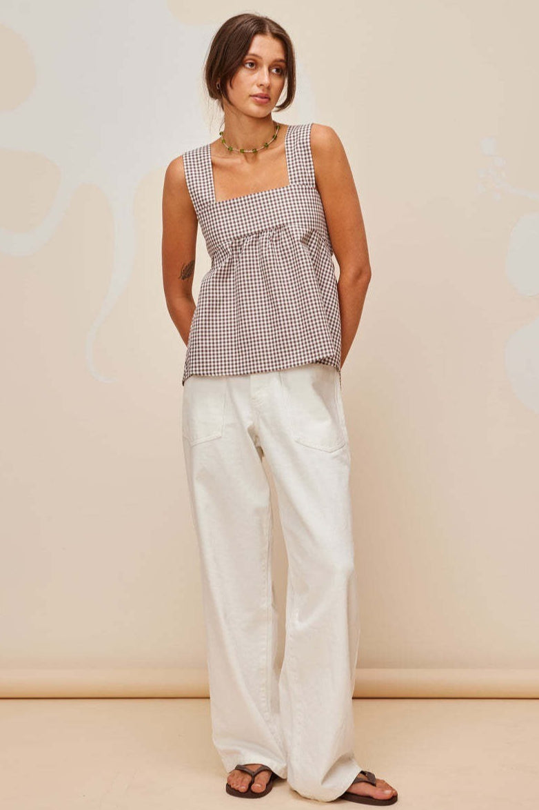 Chic Checkered Back Tie Tank Top