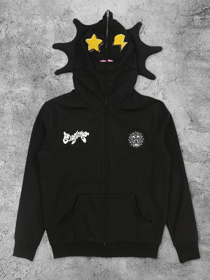 Skull Print Zip-up Long Sleeve Hoodie