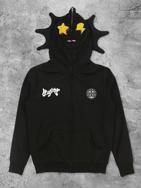 Skull Print Zip-up Long Sleeve Hoodie