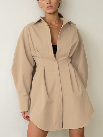 Fold Pleated Detail Shirt Mini Dress