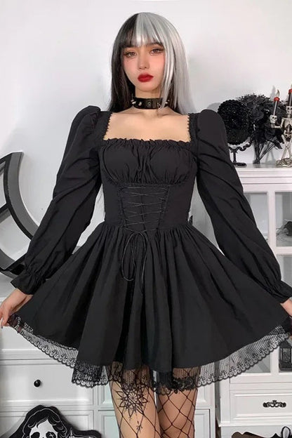 Lace Puff Sleeve Bandage Bodycon Mini Dress