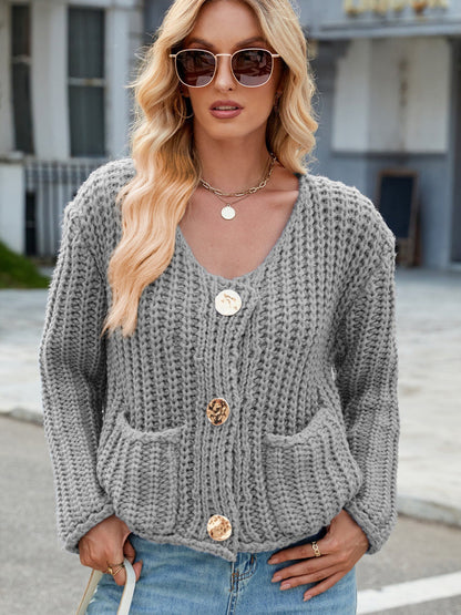 Cárdigan de punto elegante para mujer con bolsillos y botones grandes | Ideal para otoño/invierno
