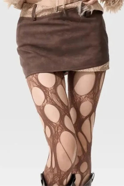 Dark Gothic Punk Torn Fishnet Lace High Socks