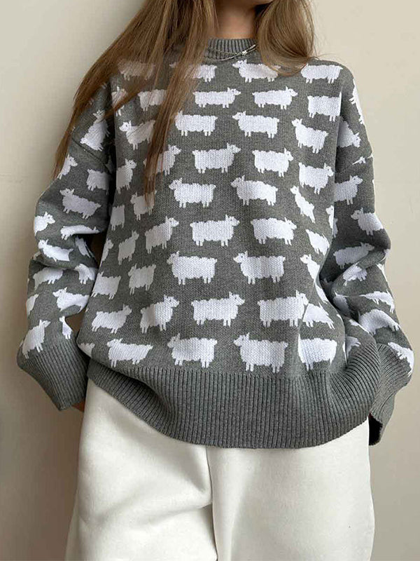 Alpaca print crew neck sweater