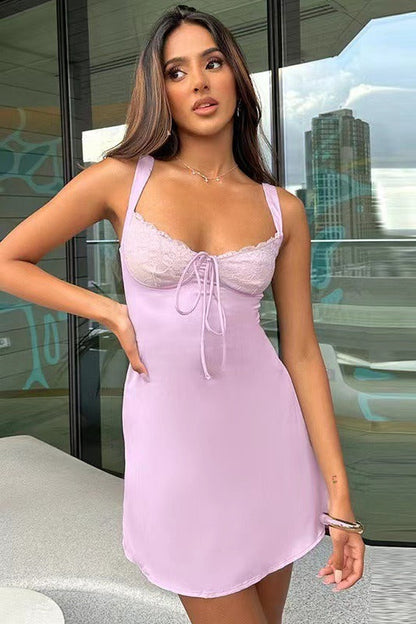 Backless Lace Panel A-line Cocktail Dress