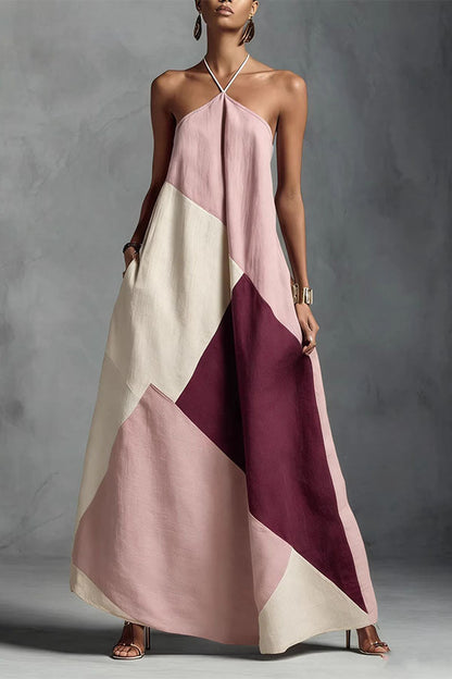 Tuscan Sun Geometric Patchwork Halter Dress