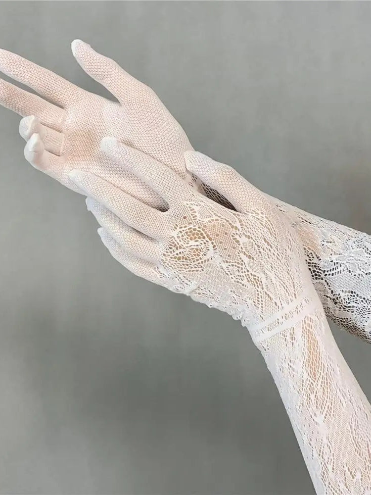 Gothic Hollow Out Net Lace Long Gloves