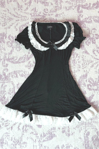 Sweet Lace Ruffle Waist Mini Dress