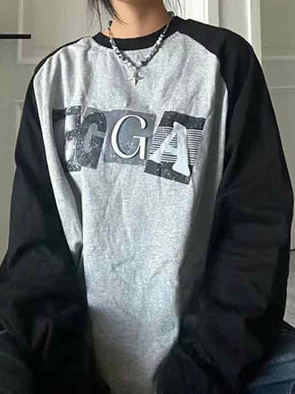 Letter Print Raglan Oversized Long Sleeve Tee