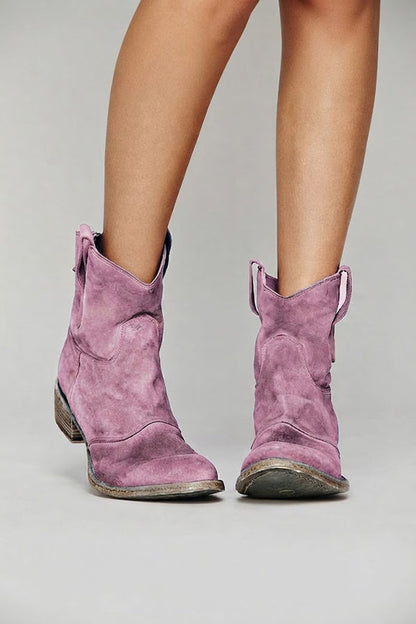 Faux Suede Mid-calf Boots with Low Heels