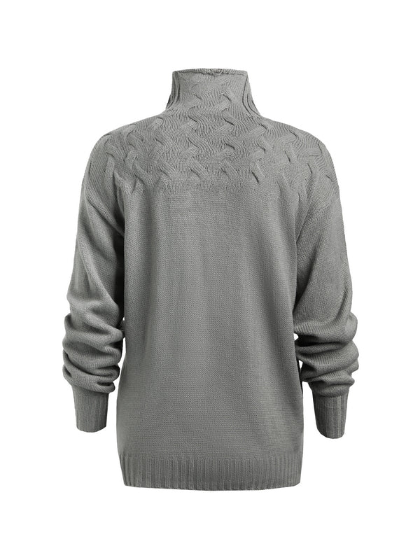 Solid Cable Knit Splice Turtleneck Sweater