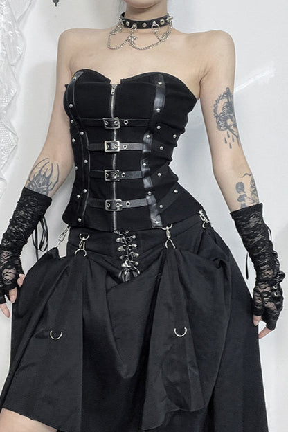 Leather Buckle Boned Strapless Corset