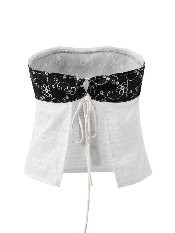Tie Up Lace Patchwork Bandeau Top