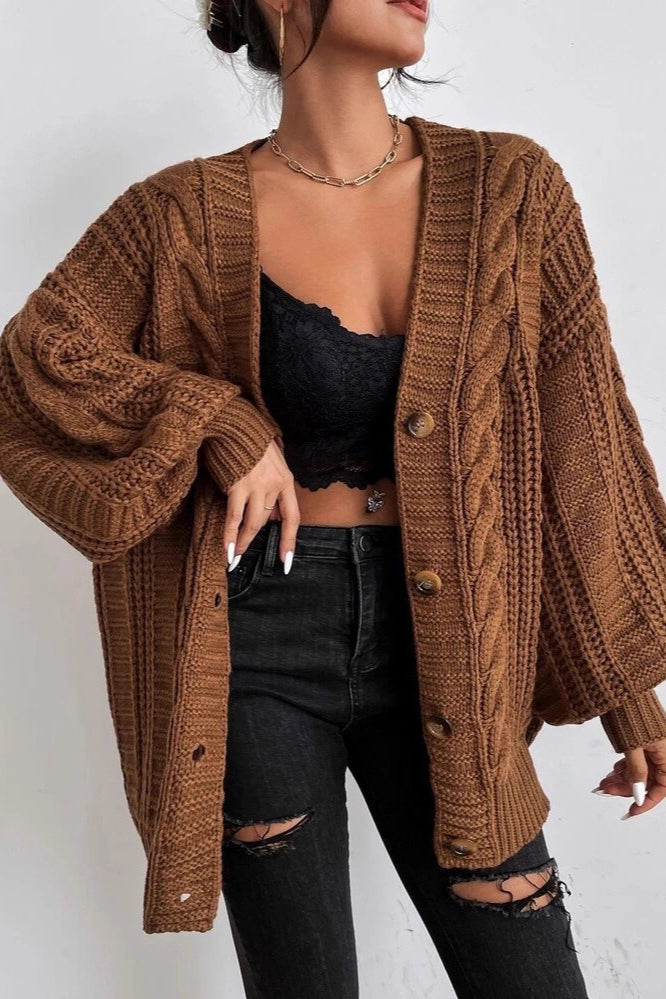 Lantern Sleeve Cable Knit Sweater