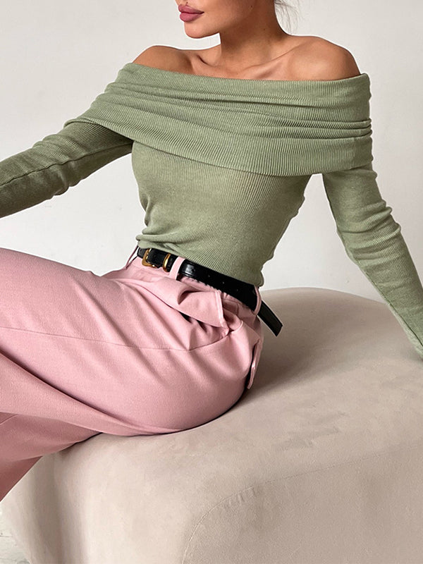 Solid Off Shoulder Slim Sweater