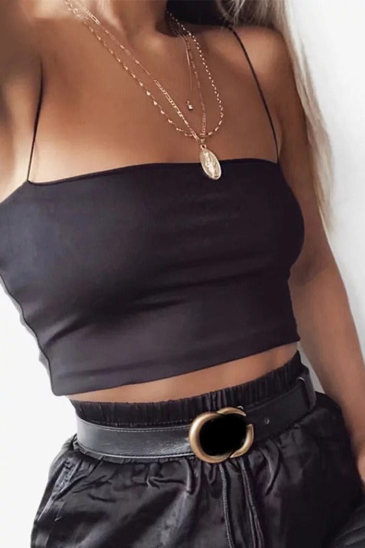 Elastic Spaghetti Strap Solid Corset Crop Top