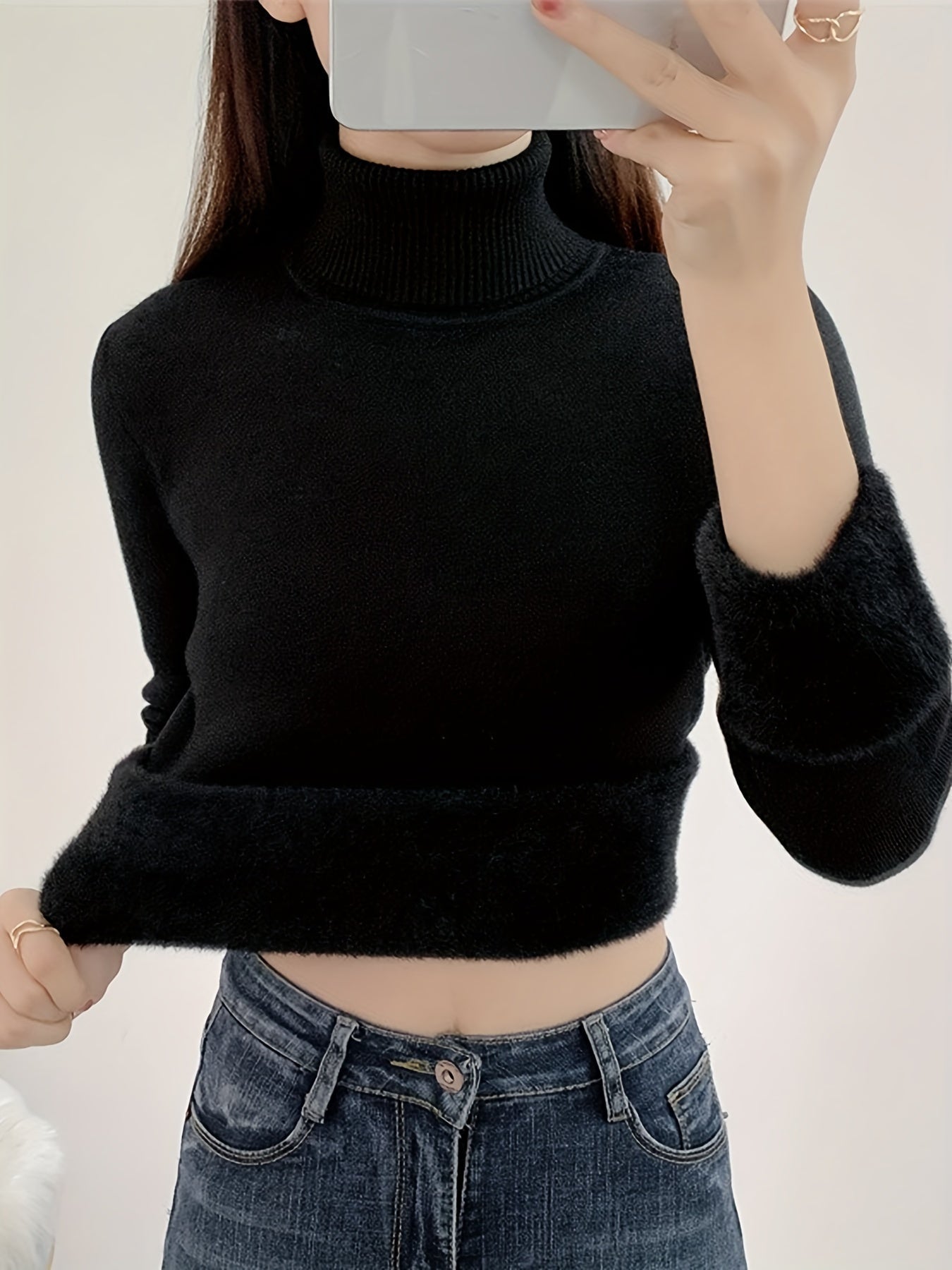 Suéter ajustado con forro polar grueso y fácil de usar para mujer | Ideal para otoño/invierno