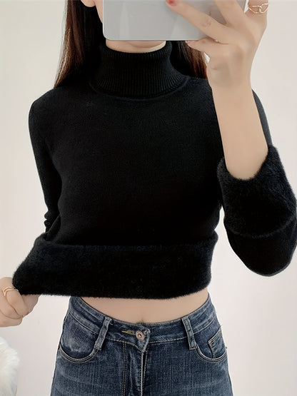 Suéter ajustado con forro polar grueso y fácil de usar para mujer | Ideal para otoño/invierno