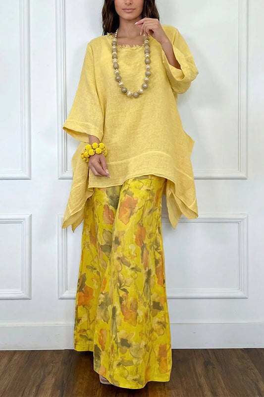 Sienna Asymmetric Linen-Look Resort Set in Sunshine Yellow