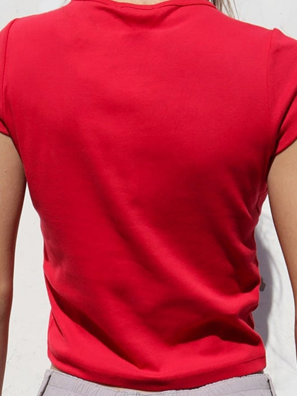 Star Letter Print Cropped Short Sleeve Tee