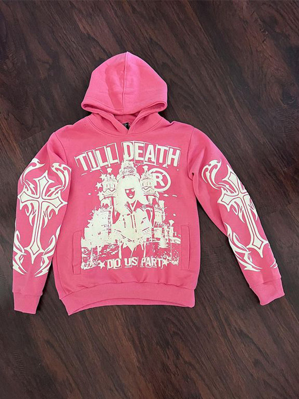 Cross Lettering Oversized Long Sleeve Hoodie