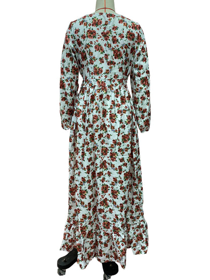 Long Sleeve Floral Maxi Gown - Pink Boho Flowy V Neck Ruffle Dress - Spring Holiday Beach 2026