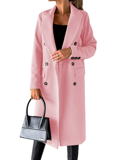 Long Sleeves, Lapel, Solid Color, Double-breasted, Slim Fit Coats