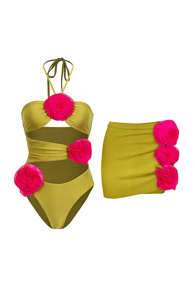 Traje de baño de una pieza con decoración floral