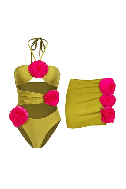 Traje de baño de una pieza con decoración floral
