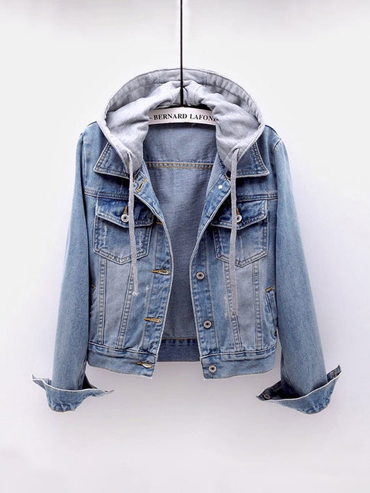 Fake two piece hooded denim jacket