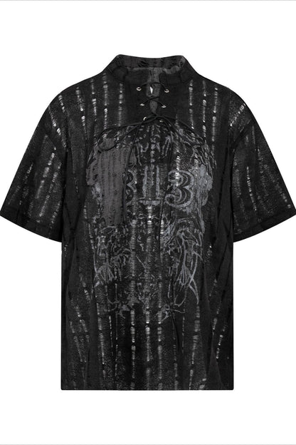 Y2K Ripped Half-Zip Loose Fit T-Shirt