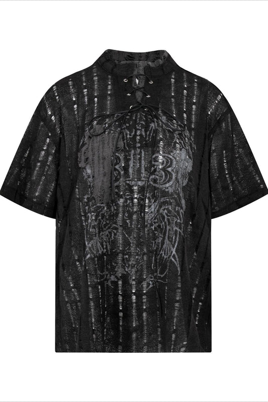 Y2K Ripped Half-Zip Loose Fit T-Shirt