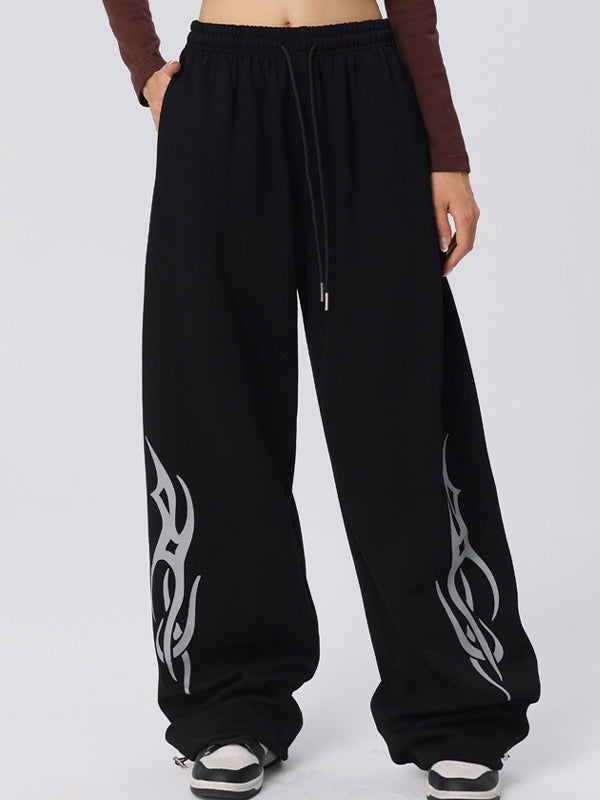 Vintage Wings Print Loose Sweatpants