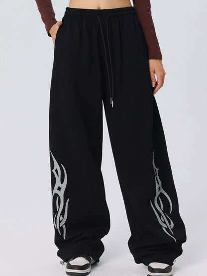 Vintage Wings Print Loose Sweatpants