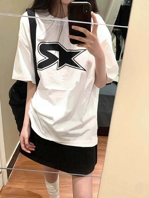 Street Star Print Oversized Short Sleeve Tee