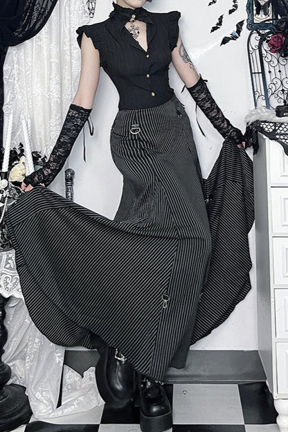 Gothic Convertible Stripe Party Maxi Skirt