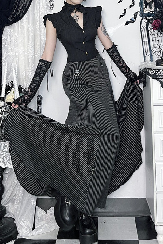 Gothic Convertible Stripe Party Maxi Skirt
